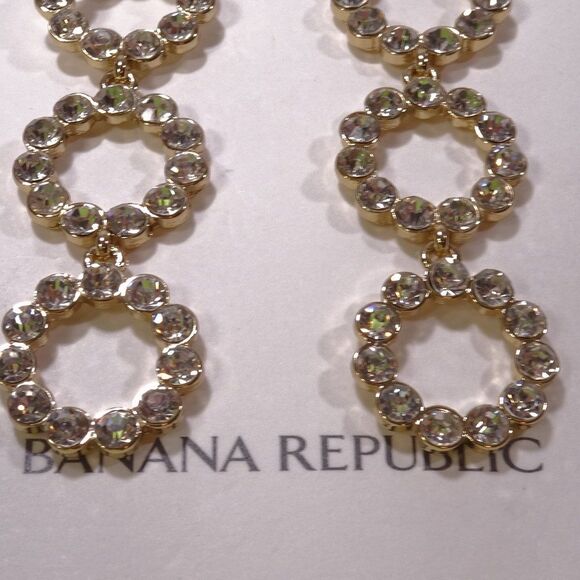 Banana Republic Gold Bold Triple Circles Crystal Link Drop Earrings NWT 48.00 - Picture 5 of 7